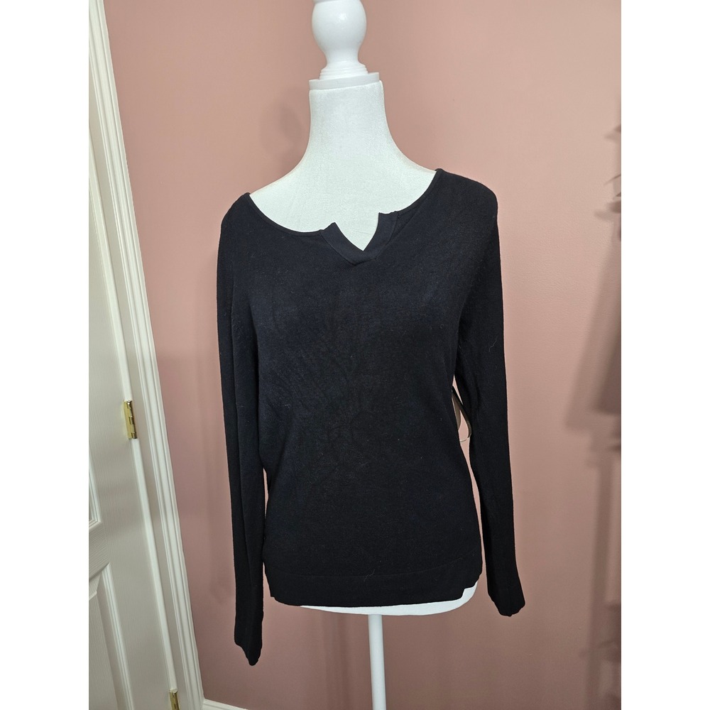 BCBGMAXAZRIA Womens‎ Black Split Neck Raglan Long Sleeve Knit Sweater Size M NWT